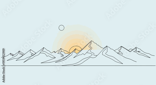 Minimalist mountain range at sunrise with gradient sky
