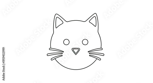 A minimalist, black-and-white outline of a cat's face with simple features