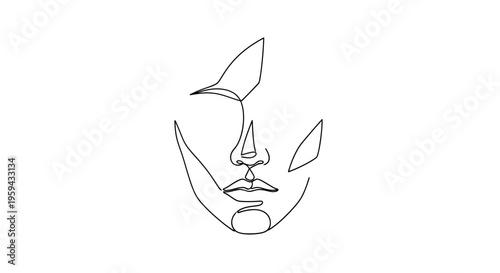 Minimalist line art of a face, abstract, drawn with a single continuous stroke