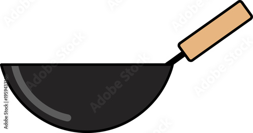 Wok Illustration with Handle on a Black Background