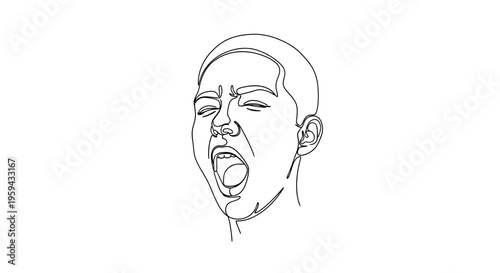 A dramatic one-line drawing of a person's face with mouth open in a shout