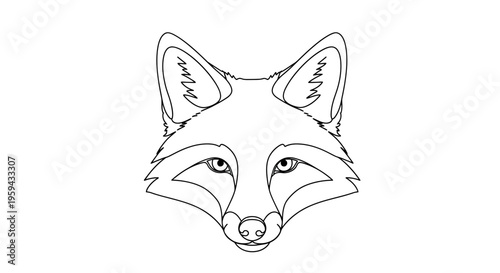 Striking minimalist black and white line drawing of a fox's face, featuring sharp angles and detailed ears