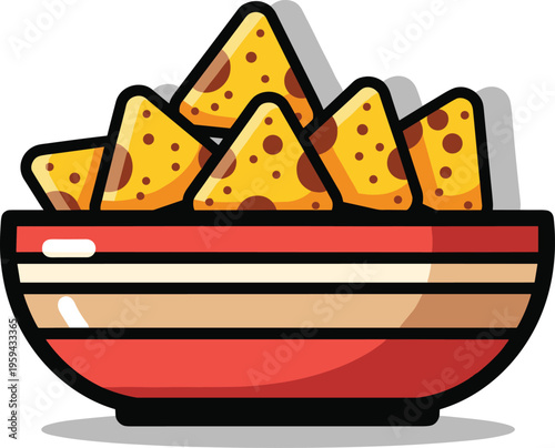 Bowl of nachos with cheese and jalapeños, delicious mexican snack food on transparent background