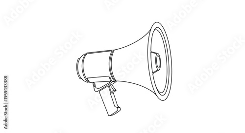 Stylized line drawing of a megaphone on a white background