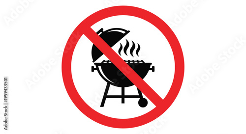 Vector graphic illustration depicting a forbidden barbecue sign, symbolizing no grilling or open flames allowed.