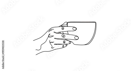 Single line drawing of a hand holding a cup