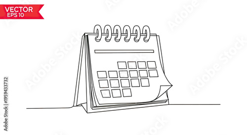 A minimalist line drawing of a desk calendar with a spiral binding
