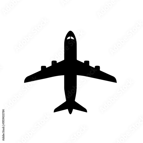 A sleek, minimalist vector illustration of a commercial airplane in flight, perfectly designed as a versatile graphic element for aviation, travel, and global transport applications