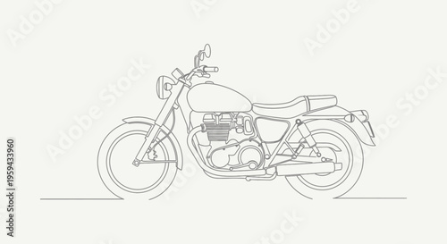 Stylized line art of a classic motorcycle on a light background