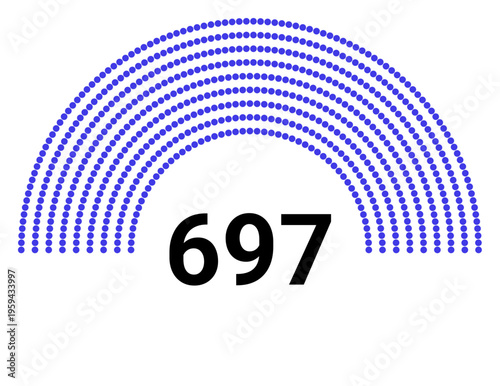 Hemicycle 697 seats - 8 rows