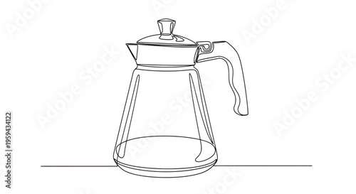 A line drawing of a coffee maker with a transparent base and silver top