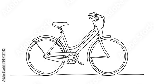 Outline sketch of a classic bicycle with fenders, seat, handlebars, and pedals