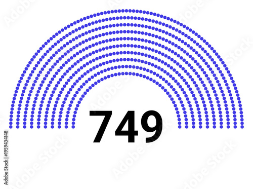 Hemicycle 749 seats - 8 rows