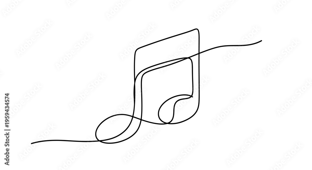 Obraz premium Single line drawing of a musical note on a white background