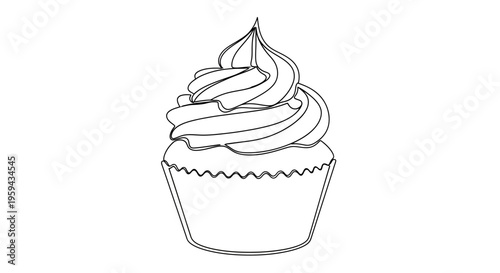 A minimalist line drawing of a cupcake with swirling frosting