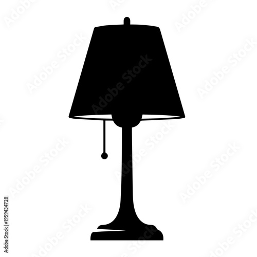Stylish table lamp silhouette illustration featuring a traditional design with a classic lampshade and pull chain, ideal for adding a touch of elegant illumination to any interior space