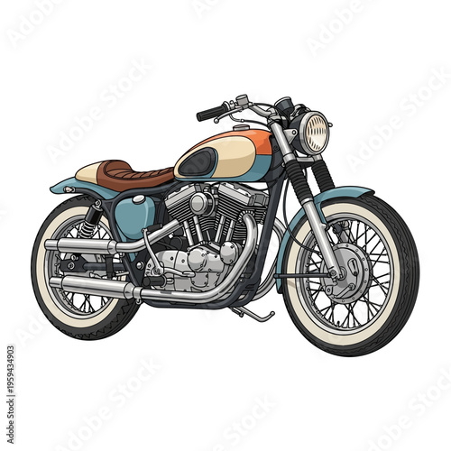 Vintage Cafe Racer Motorcycle Illustration