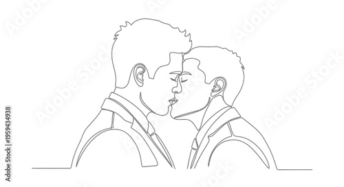 Minimalist outline shows two men kissing