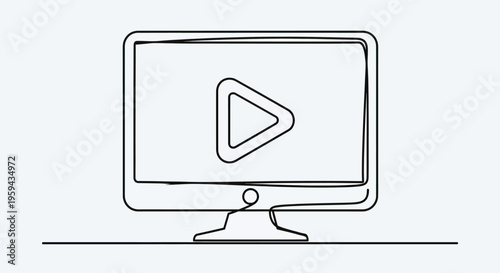 Fotografía A minimalist black and white line drawing of a computer monitor with a play butt