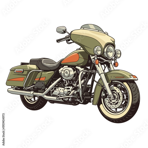 Vintage Cruiser Motorcycle, Classic Touring Bike, Isolated on White