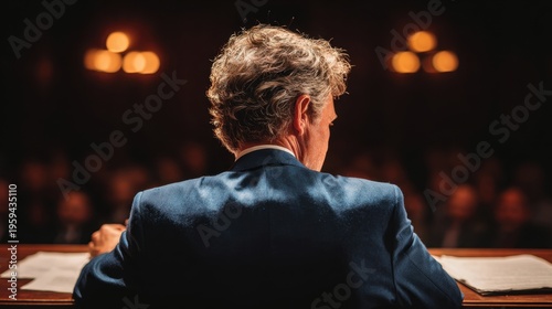 Hands move swiftly across keys, preserving dialogue with exact detail, as the blurred legal setting frames a role defined by accuracy, timing, and unwavering focus.