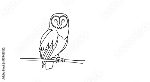 A minimalist outline drawing of an owl perched on a branch