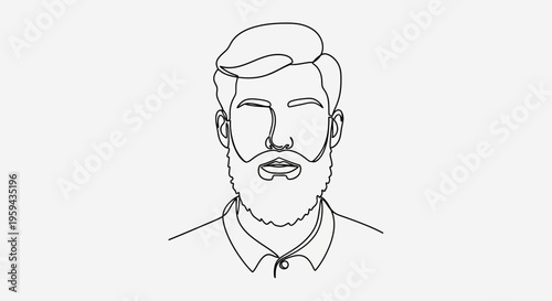 Minimalist line art portrait of a man with a beard and styled hair