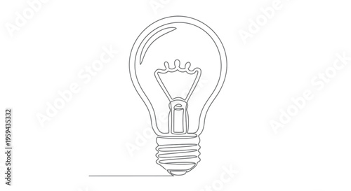 A minimalist, continuous line drawing of a classic incandescent light bulb