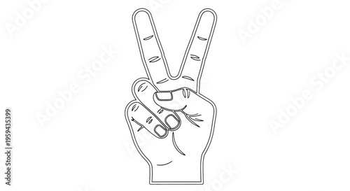 Outlined hand gesture with two fingers raised in a V-shape