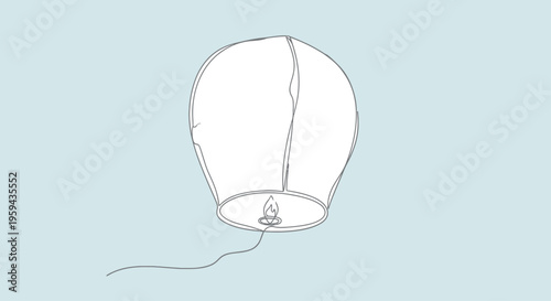 A simple line drawing shows a white sky lantern with a small flame burning within