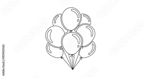 Black and white outline of a bunch of inflated balloons tied together
