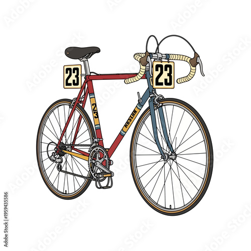 Vintage racing bicycle with number plates, illustration