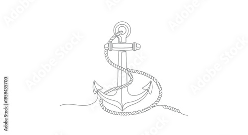 Stylized gray anchor with thick rope on a white background