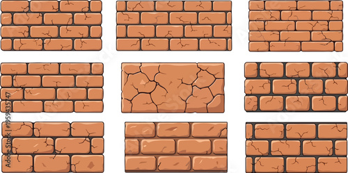 Collection of brick wall textures with different patterns and aged effects