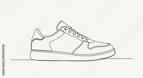 Minimalist line drawing of a casual sneaker on a white background