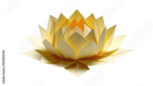 Canvastavla Exquisite yellow paper origami lotus flower meticulously folded, a symbol of ser
