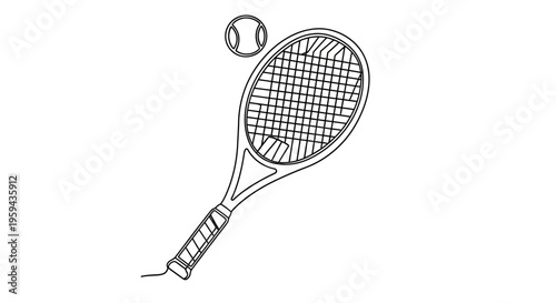 Minimalist outline of a tennis racket and ball on white