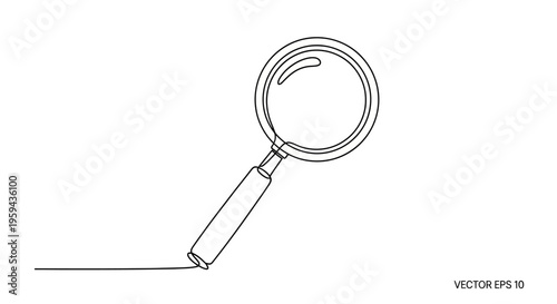 Minimalist single-line drawing of a magnifying glass with a long handle and a line extending from it