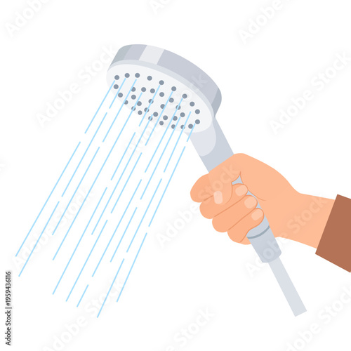 hand holding shower head with running water