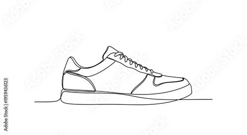 Konstfotografi A minimalist line drawing of a classic sneaker with laces