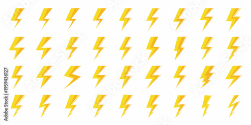 Numerous yellow lightning bolts arranged in a grid on a white background