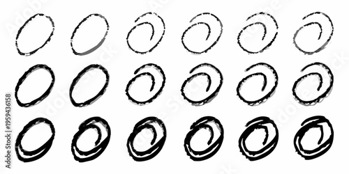 A series of hand drawn progressively darker and swirling oval shapes