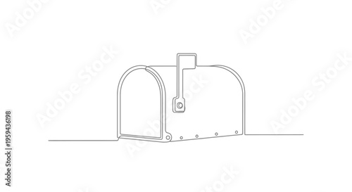 A minimalist, grey line drawing of a classic curbside mailbox