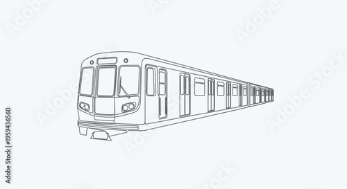 Minimalist line drawing of a train, with a perspective view and white background