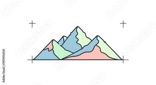 Colorful illustration of stylized mountain range with crosshairs, vector design on white backdrop