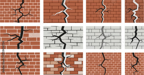 Collection of brick wall cracks representing structural damage and repair needs