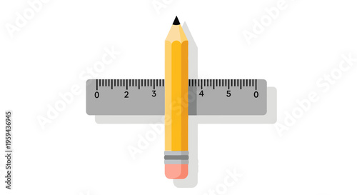 Graphic illustration of a pencil intersecting a ruler on a white background