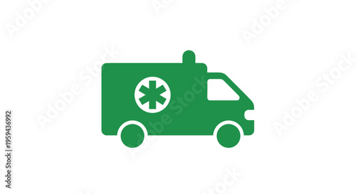Green ambulance illustration isolated on white background, medical healthcare transportation service