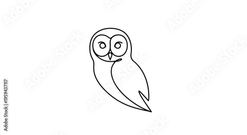 A minimalist, one-line drawing of an owl with large eyes, on a white background