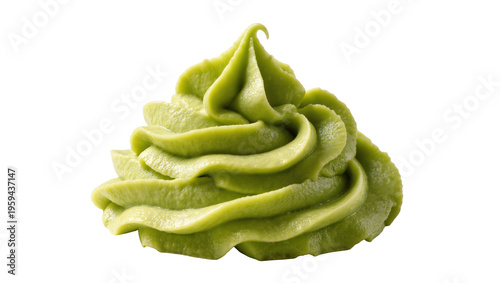 Foto Vibrant green swirl of flavorful wasabi paste or creamy avocado, essential condi